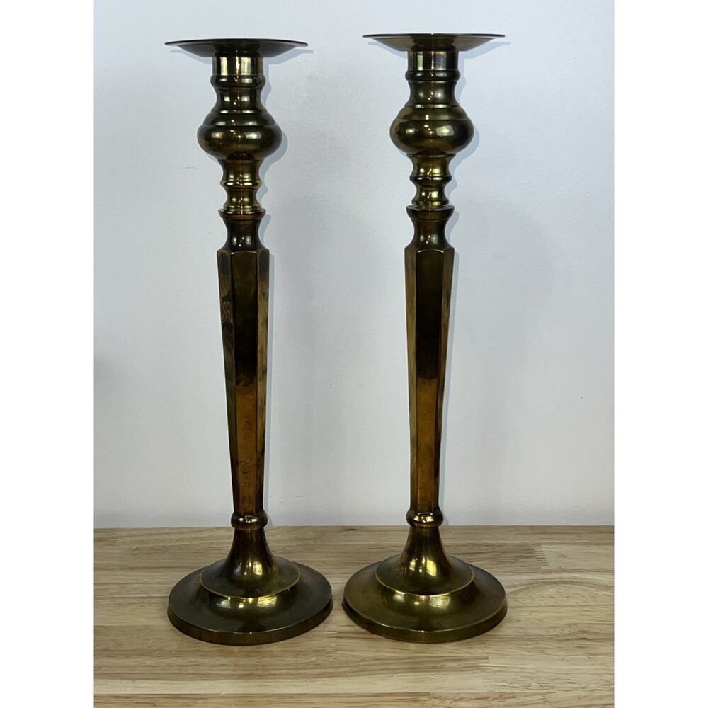 ANTIQUE BRASS CANDLESTICKS - 14.5” - 20th CENTURY - SET OF 2